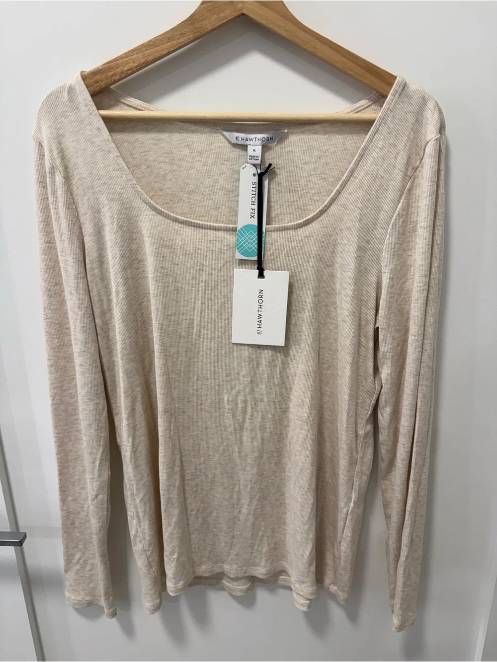 41 Hawthorn Garcelle Square Neck Rib Knit Top Beige XL NWT